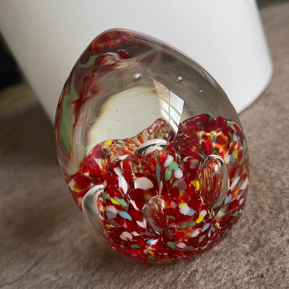 Vintage Egg Glass Paperweight NORLEANS Japan Blow Glass Art Retro Red Gift